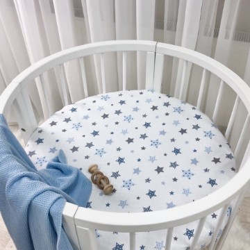 Protecție saltea rotundă pentru pătuț bebeluși/copii cu elastic, Stele albastre